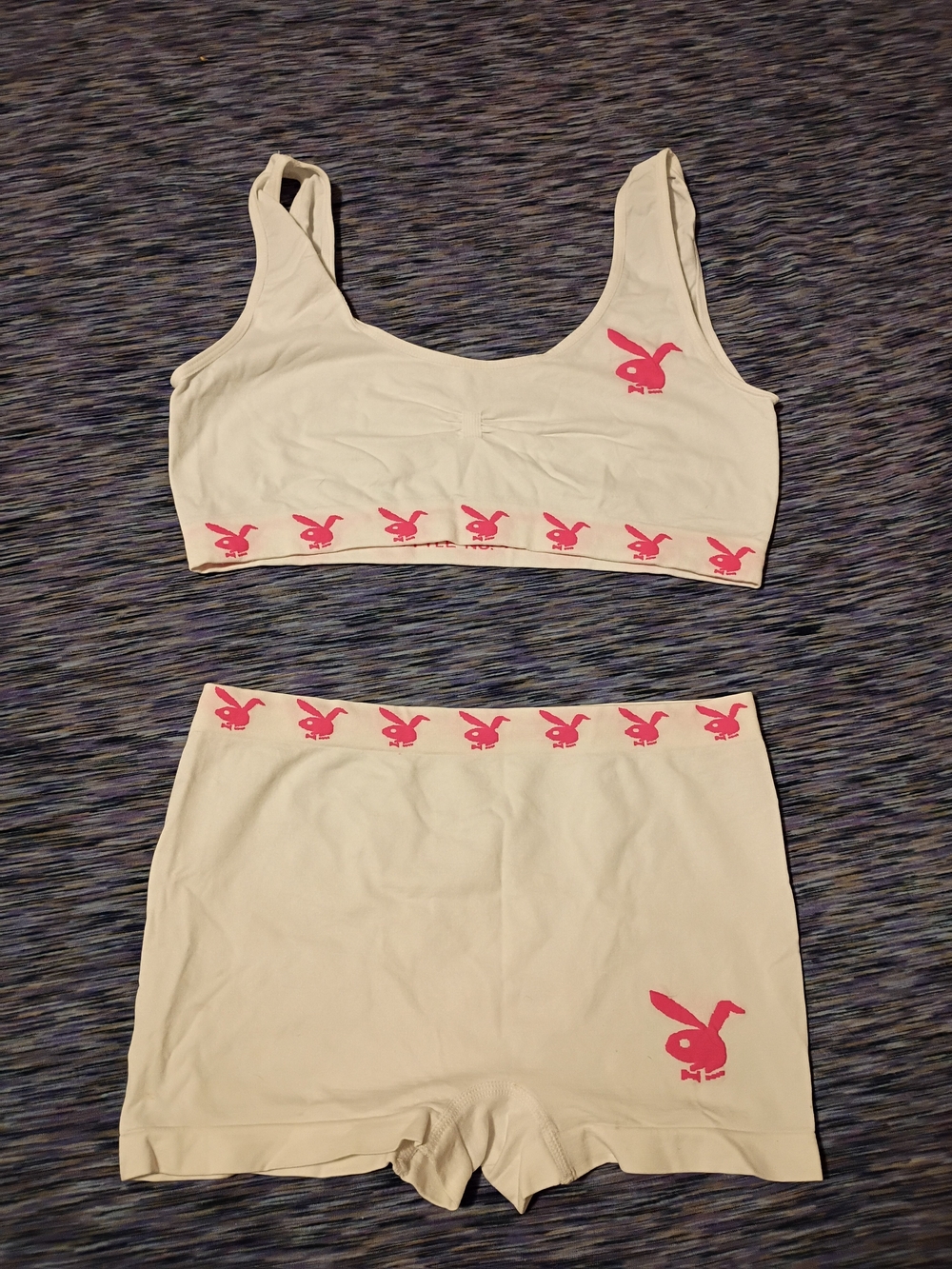 White Set with Pink Bunny Logos